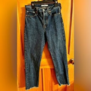 Levi’s Premium Denim NWOT Wedgie Straight Size 25 Blue Jeans Button Fly Leather